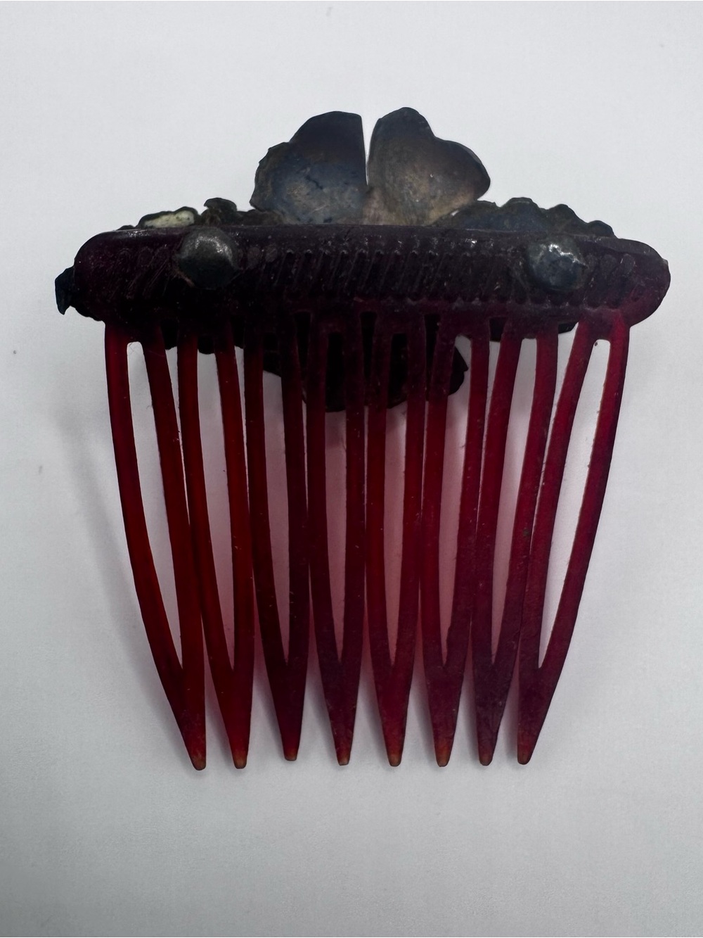 Set Of 2 Art Nouveau Era Hair Combs Celluloid Teeth Metal Floral Tops - Picture 4 of 9